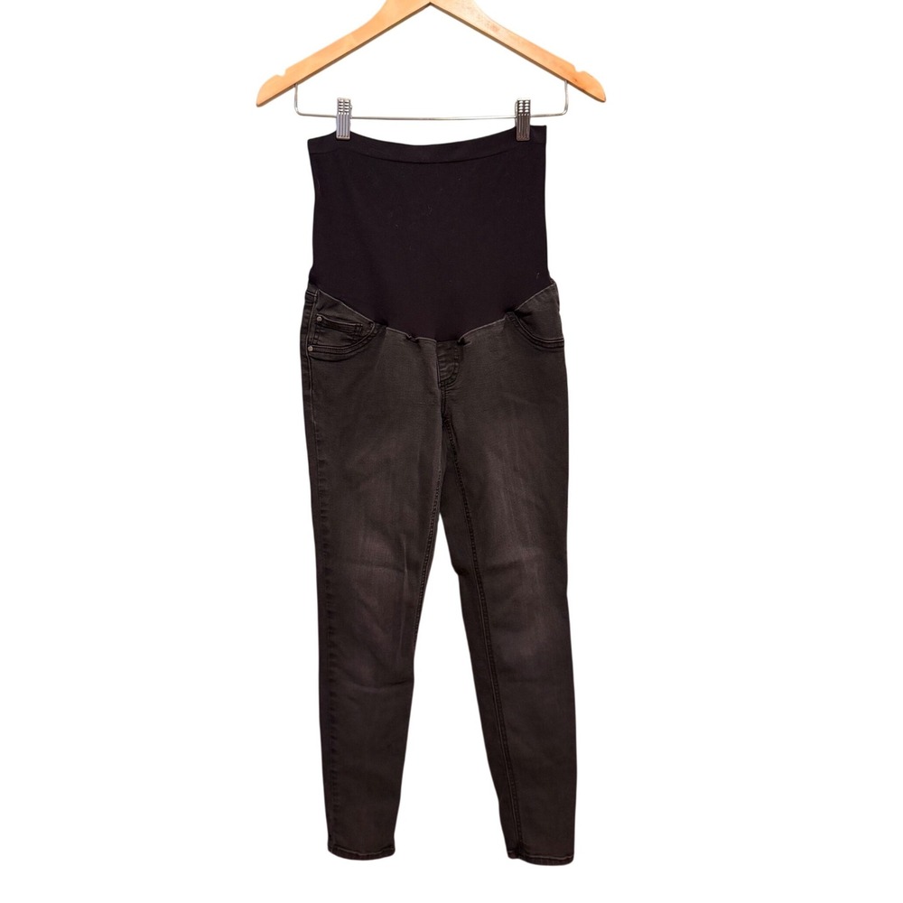 Indigo‎ Blue Maternity Skinny Jeans Faded Black Full Belly Panel Small